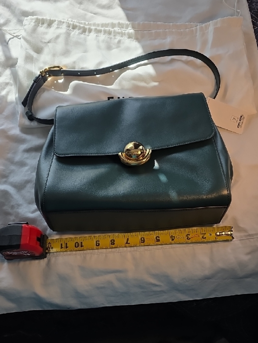 Furla Dark Green Leather Shoulder Bag with Gold Closure - Picture 3 of 9